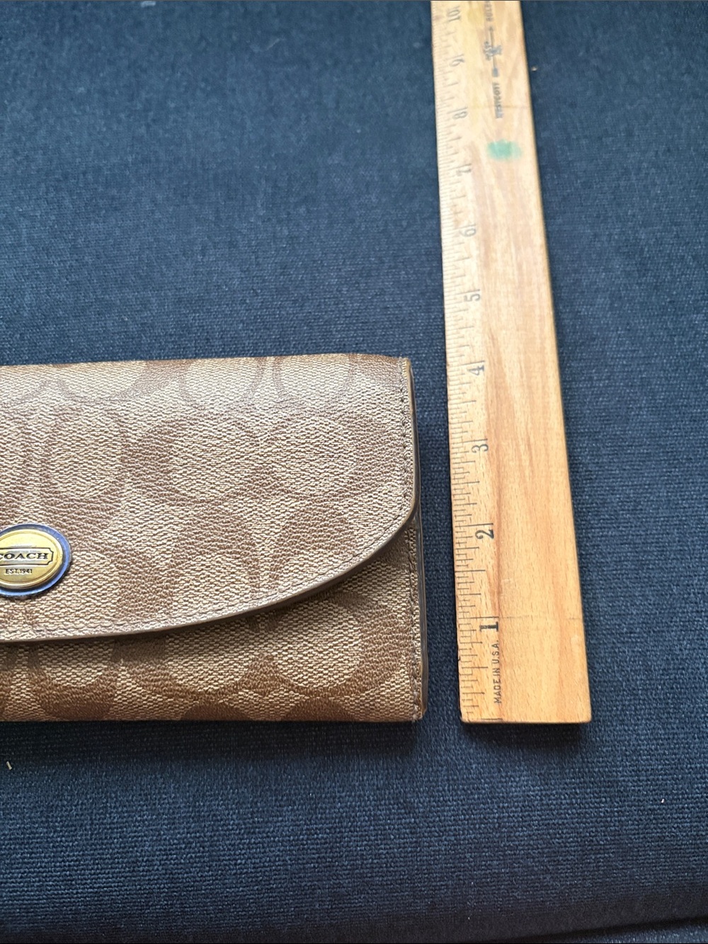 Coach Brown Signature Flap Wallet with Logo Emblem - Picture 2 of 10